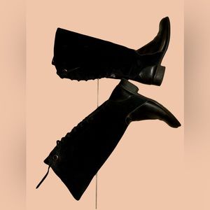 Handmade in Spain black leather and suede lace up boots thigh high